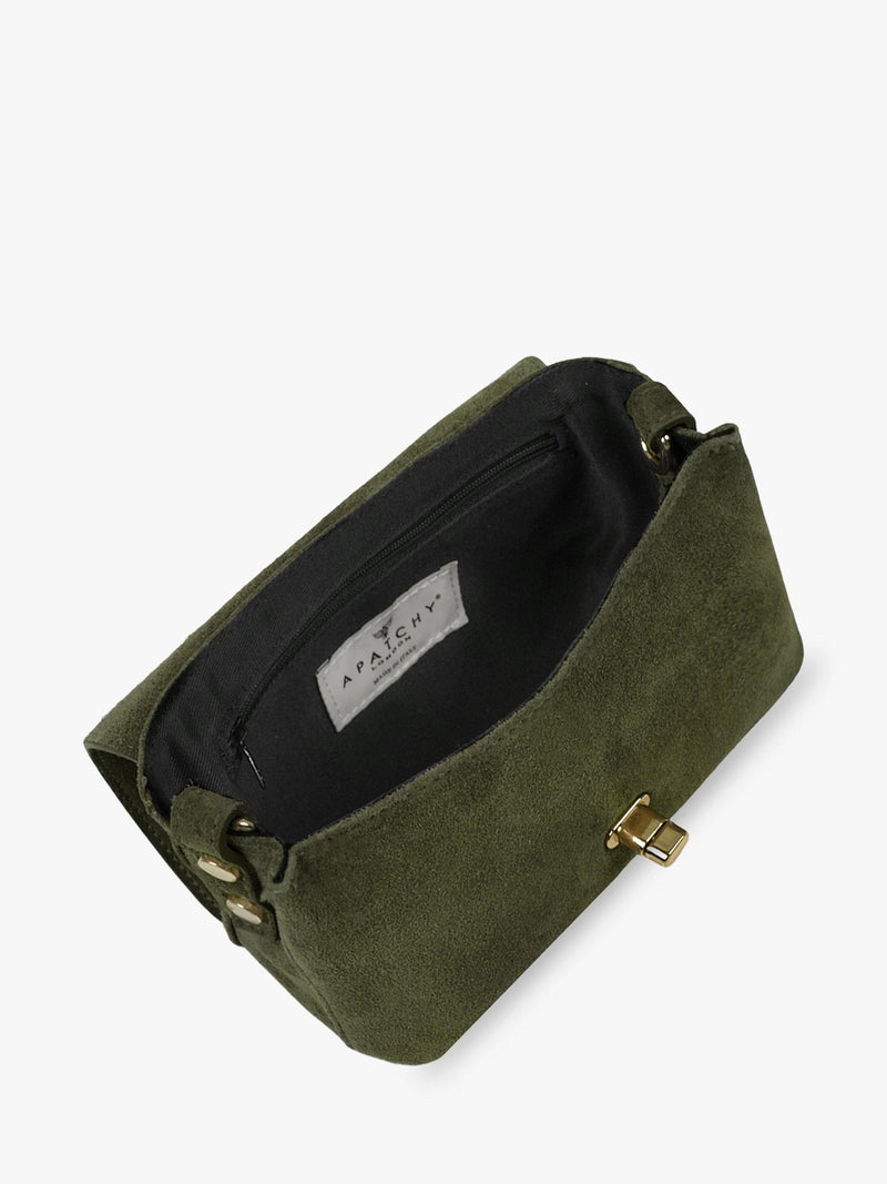 Apatchy London Maisie Mini Olive Suede shoulder bag, UK version