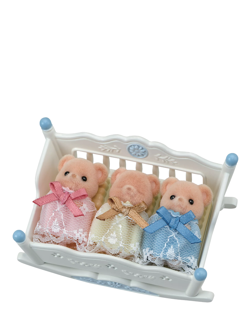 Sylvanian Families bear triplets toy set with cradle, imported from the UK