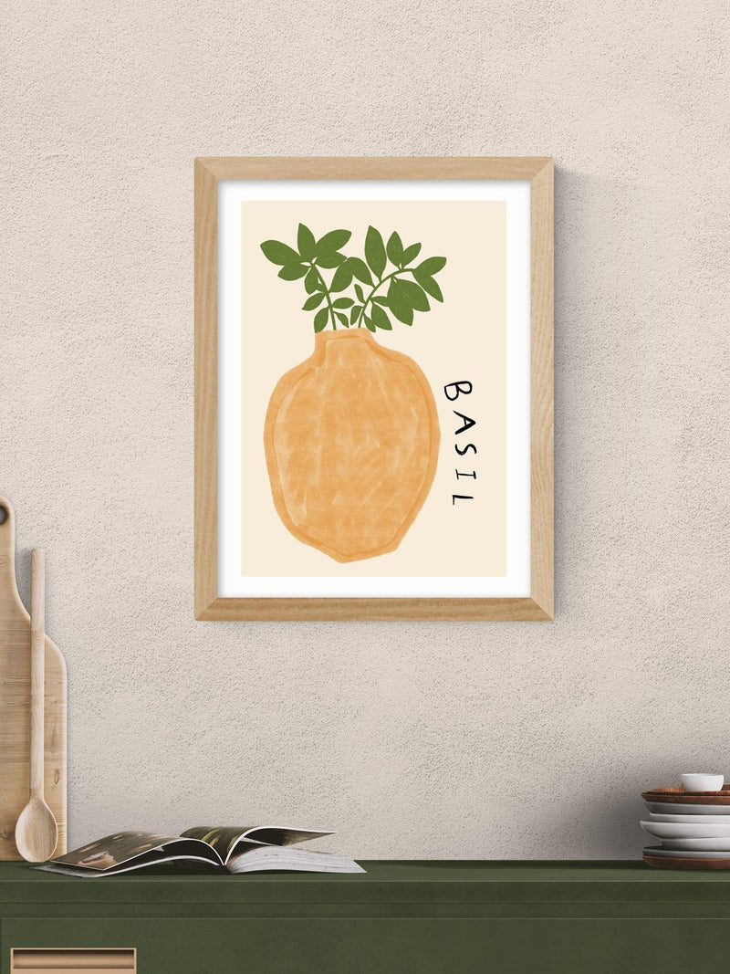 EAST END PRINTS basil plant framed print 43.4x33.4 cm, imported from the UK