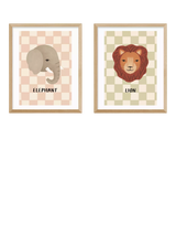 John Lewis EAST END PRINTS Kid of the Village Elephant & Lion Framed Print Set of 2 53.4 x 43.4cm Natural- Buy online at McGrocer