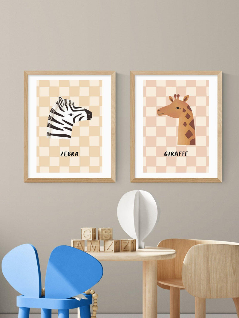 East End Prints zebra and giraffe framed print set 53.4x43.4cm, UK version