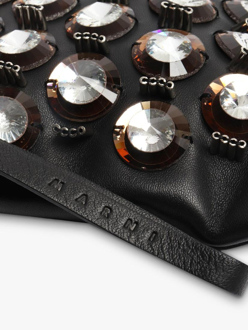 Pre-loved Marni embellished leather clutch with gold hardware - British product