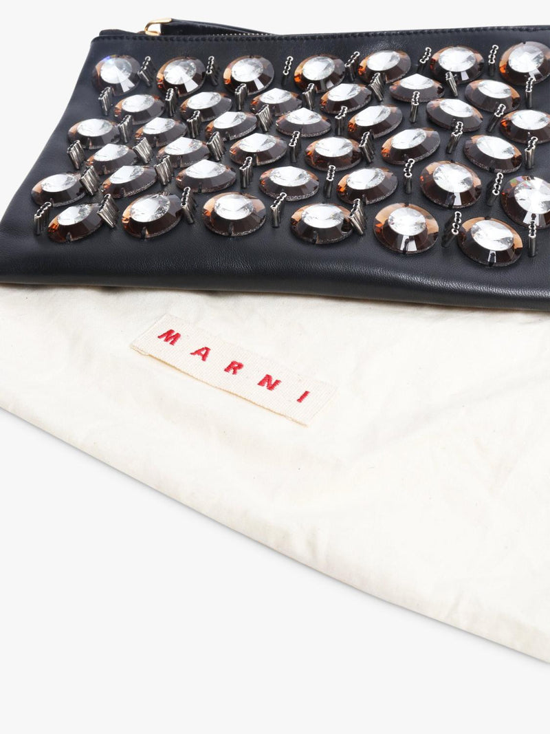Pre-loved Marni embellished leather clutch with gold hardware - British product