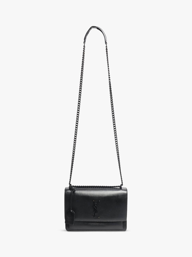 SAINT LAURENT medium Sunset crossbody bag black leather, UK version