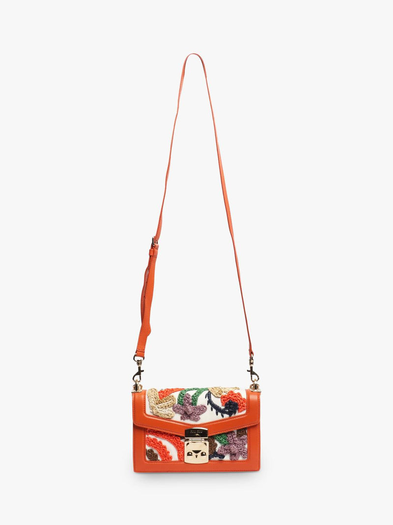 Miu Miu orange embroidered bag with bamboo handle, UK version