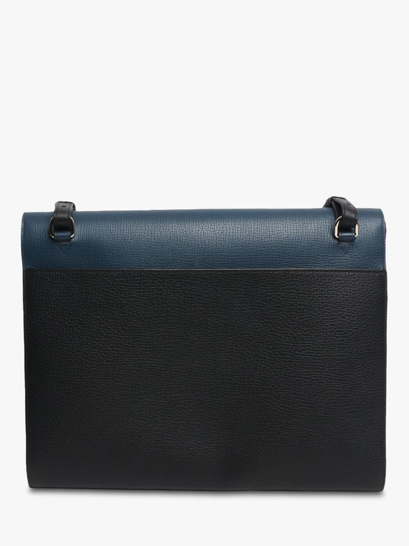 Smythson blue leather laptop bag with gold hardware - British product