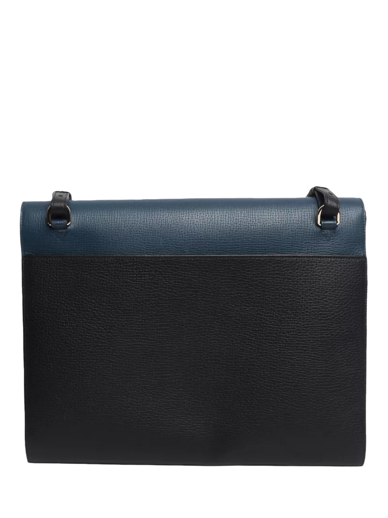Smythson blue leather laptop bag with gold hardware - British product