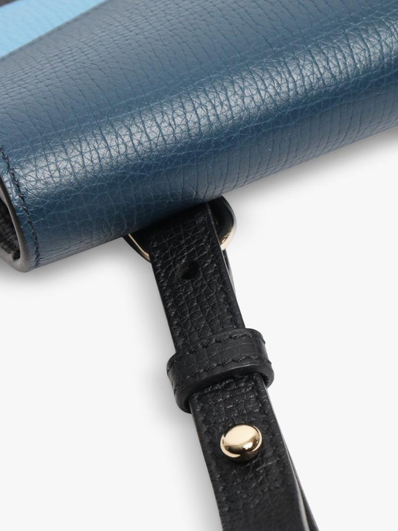 Smythson blue leather laptop bag with gold hardware - British product