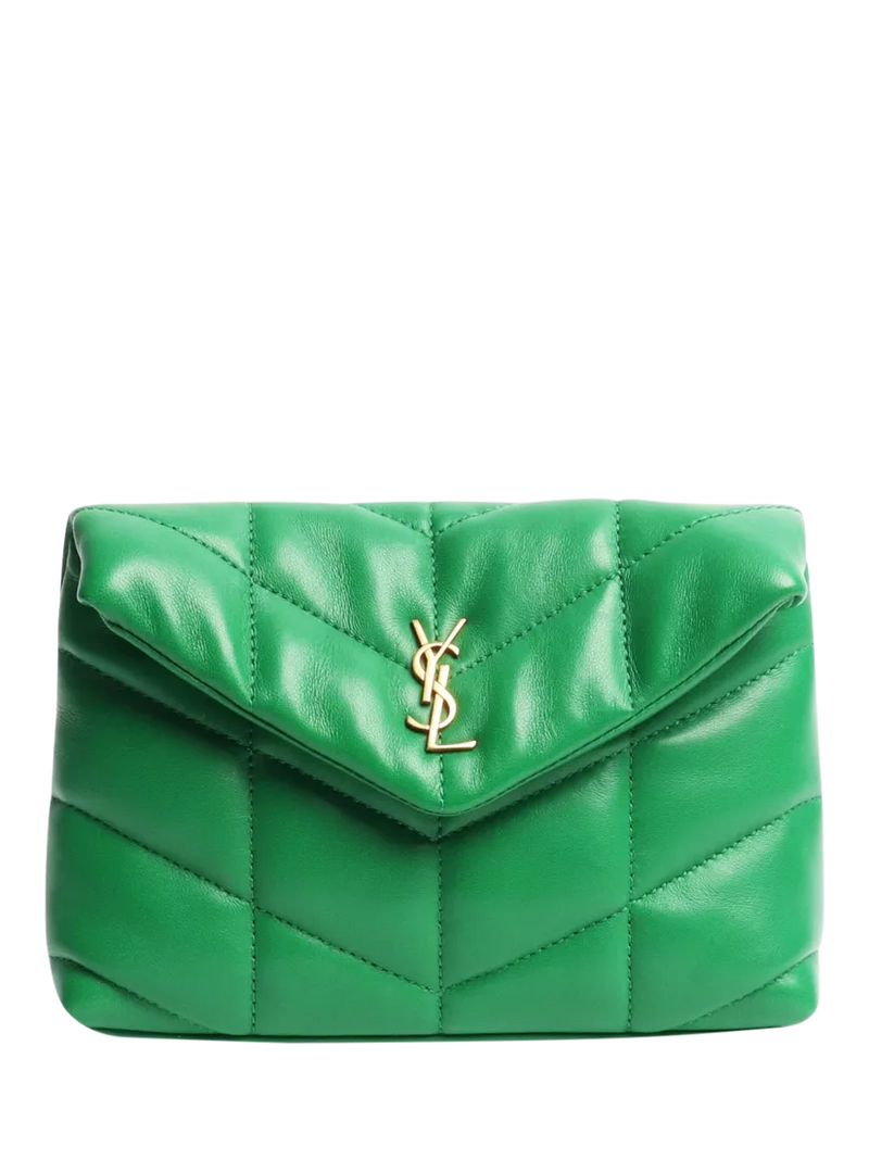 SAINT LAURENT green Loulou quilted leather clutch bag - British product