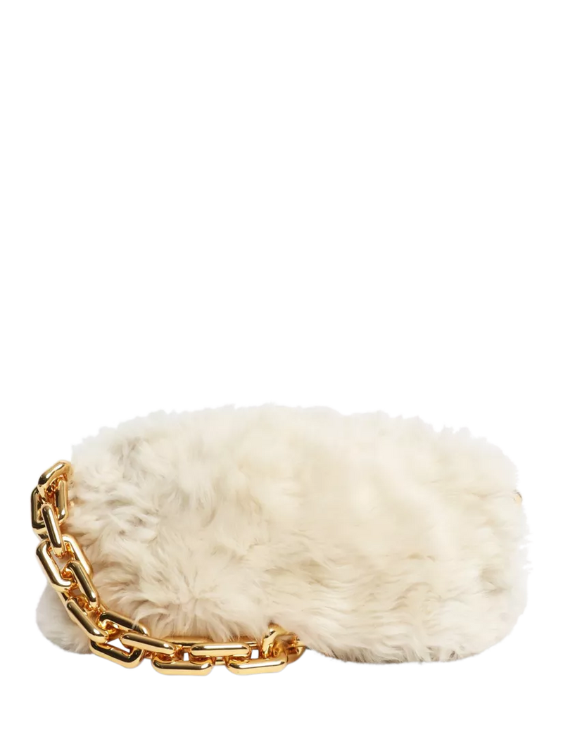 Pre-loved Bottega Veneta cream shearling bag with gold chain, UK version