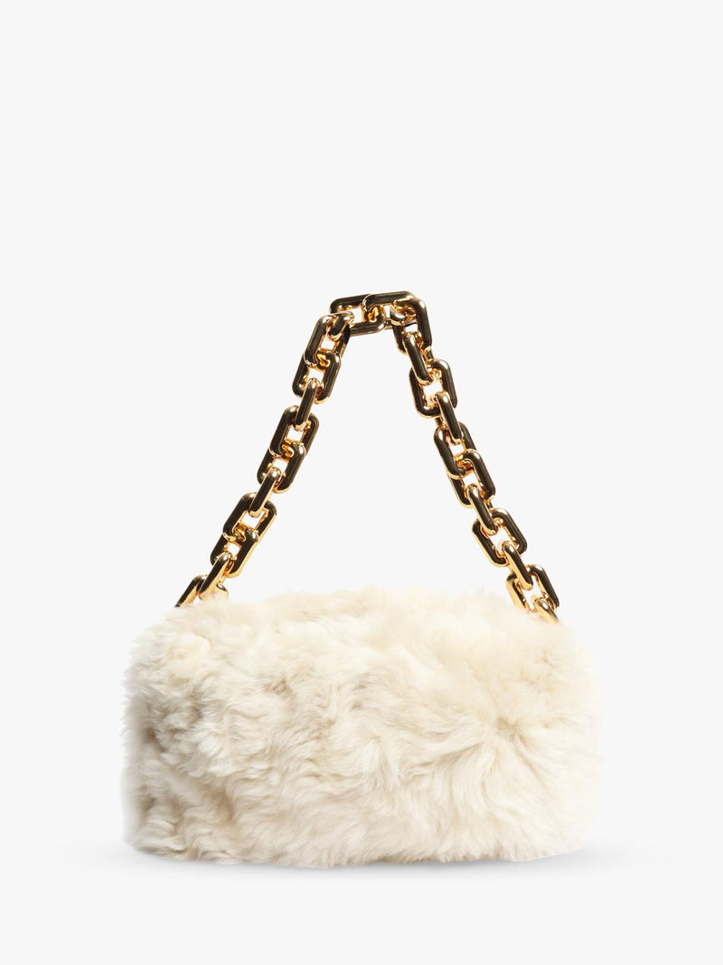 Pre-loved Bottega Veneta cream shearling bag with gold chain, UK version
