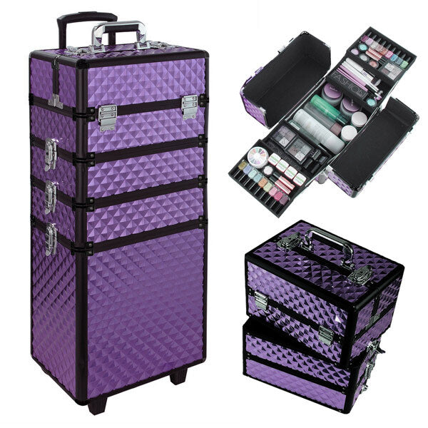 Livingandhome 4 in 1 Professional Makeup Train Case 33x23x76cm, UK version