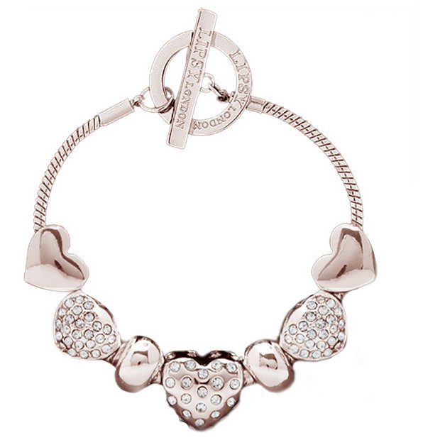Lipsy rose gold crystal heart charm bracelet, imported from the UK