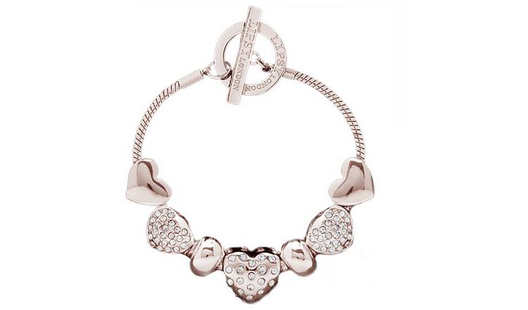 Lipsy rose gold crystal heart charm bracelet, imported from the UK