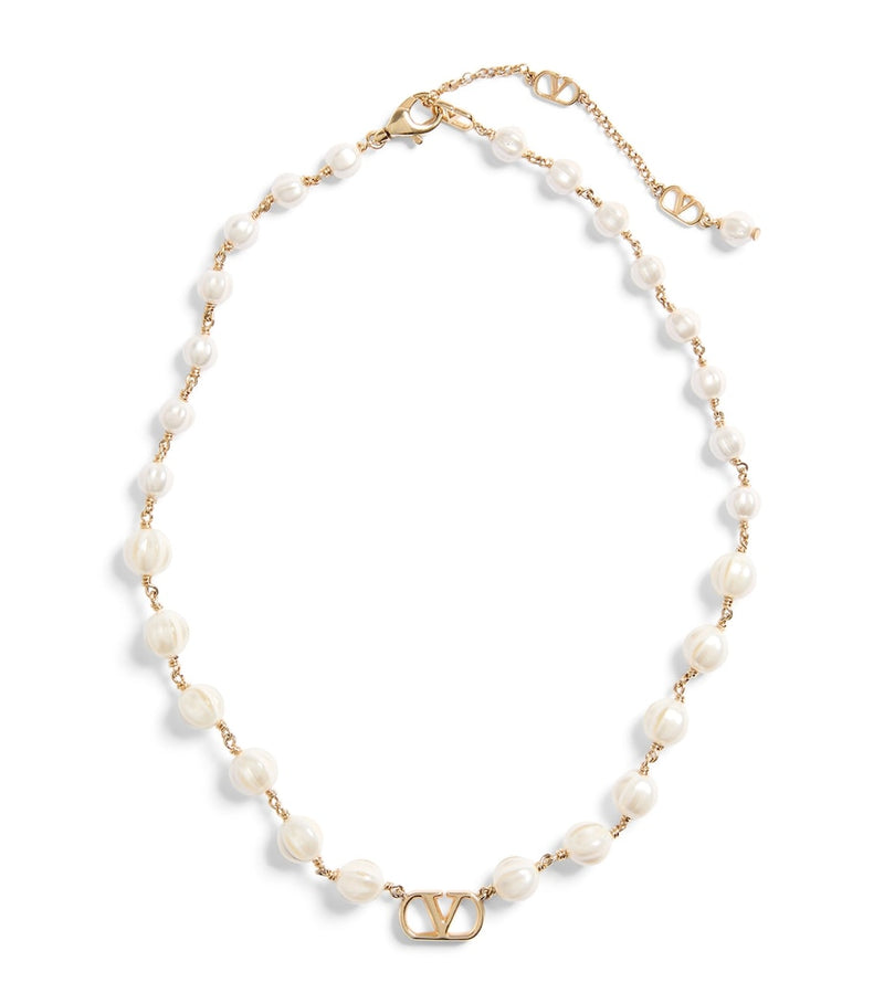 Valentino Garavani VLogo faux pearl necklace 42cm (British brand)