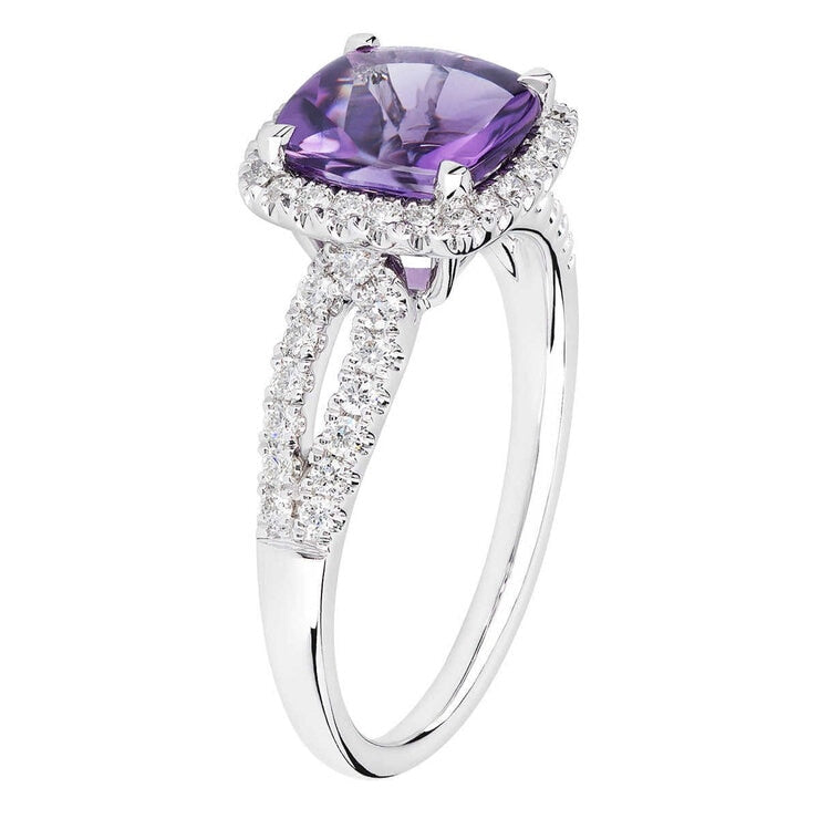 Costco cushion cut amethyst diamond ring 14ct white gold (British brand)