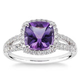 Costco cushion cut amethyst diamond ring 14ct white gold (British brand)