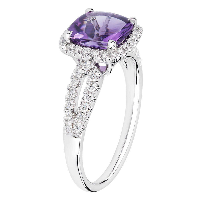 Costco cushion cut amethyst diamond ring 14ct white gold (British brand)
