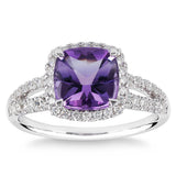 Costco UK Cushion Cut Amethyst and Diamond Ring, 14ct White Gold- Buy online at McGrocer