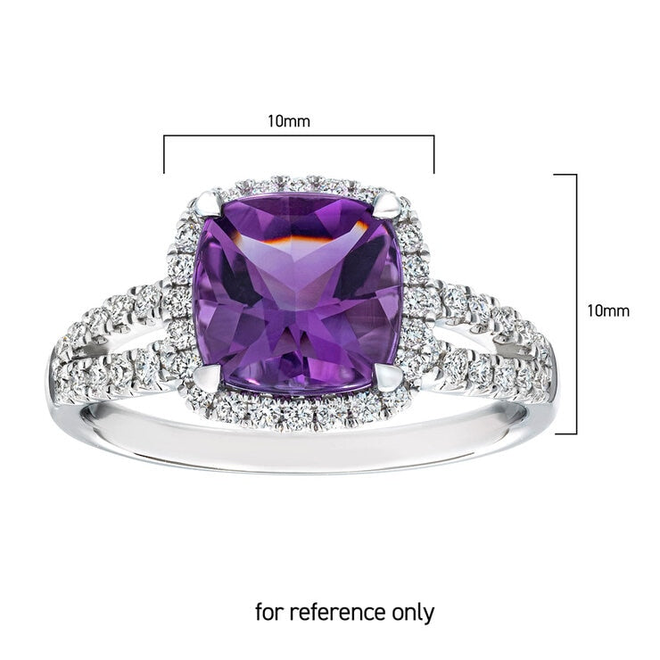Costco cushion cut amethyst diamond ring 14ct white gold (British brand)