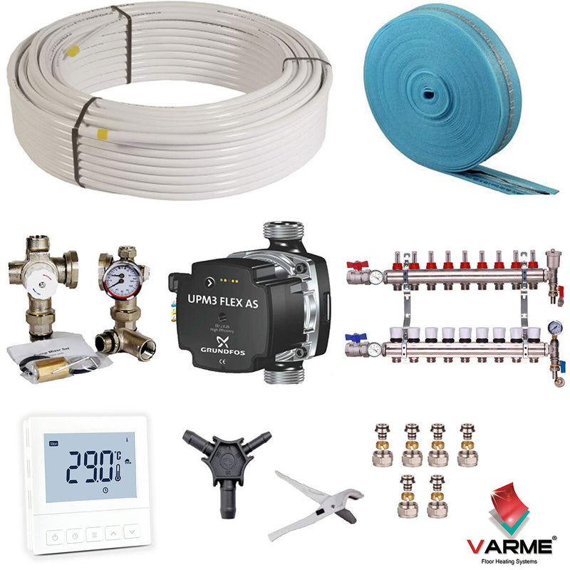 Varme Water Underfloor Heating System with Thermostat 180m², UK version