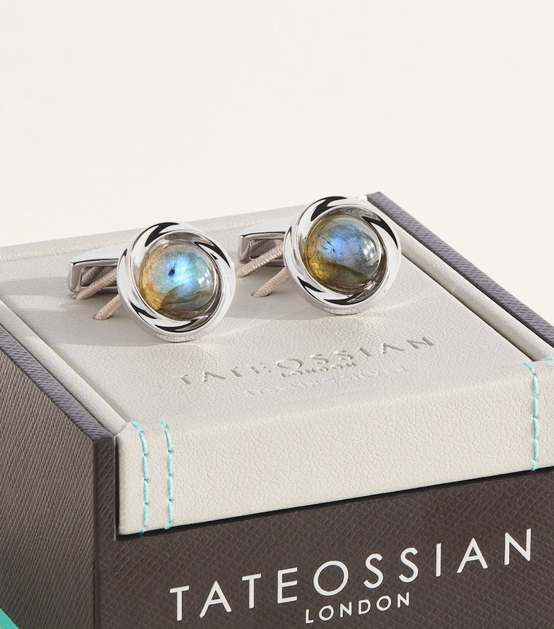 Tateossian rhodium-plated sterling silver Mobius cufflinks - British product