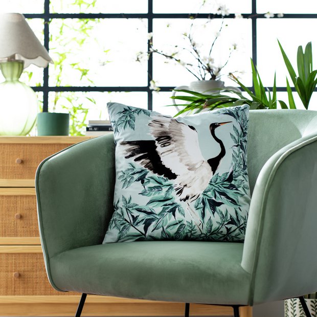 Habitat crane print velvet cushion multicoloured 43x43cm, UK version