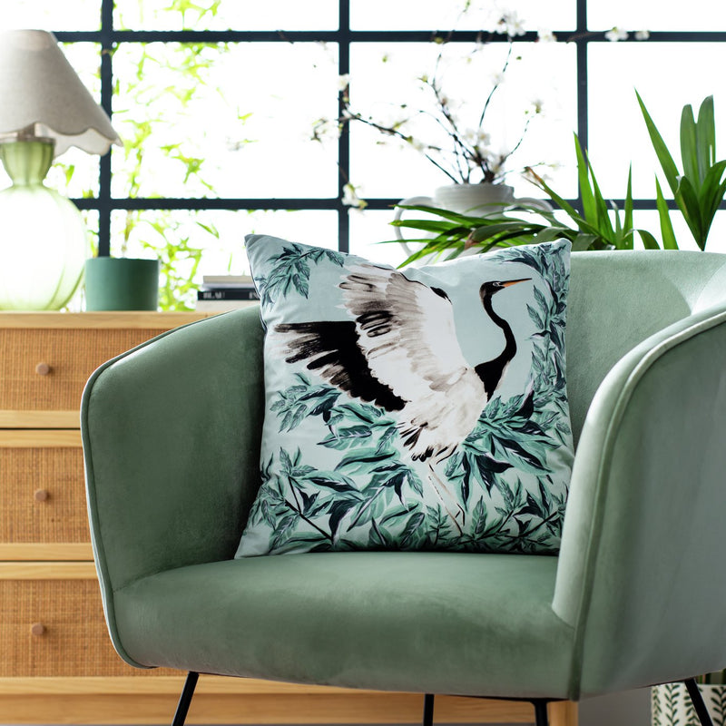 Habitat crane print velvet cushion multicoloured 43x43cm, UK version