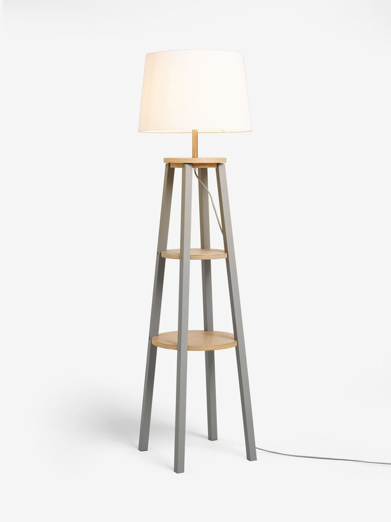 Malvern grey shelved wood floor lamp (British brand)