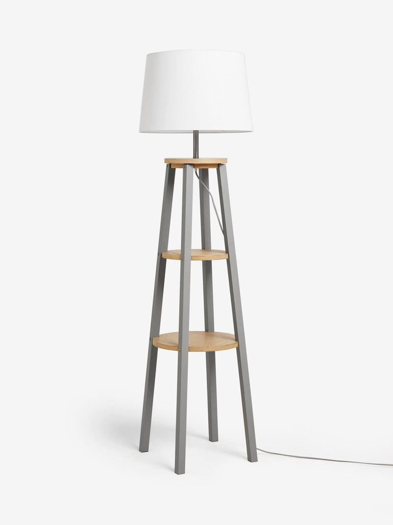 Malvern grey shelved wood floor lamp (British brand)
