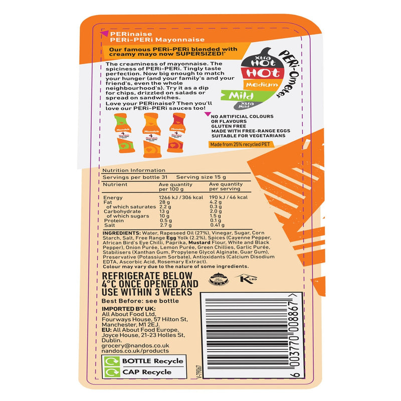Nando's Perinaise Mild mayonnaise 2x465g, imported from the UK