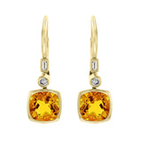 Costco cushion cut citrine diamond earrings 14ct yellow gold - British product