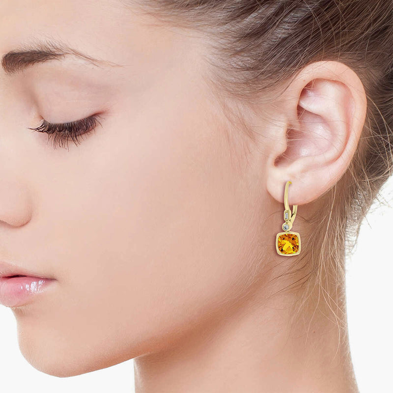 Costco cushion cut citrine diamond earrings 14ct yellow gold - British product
