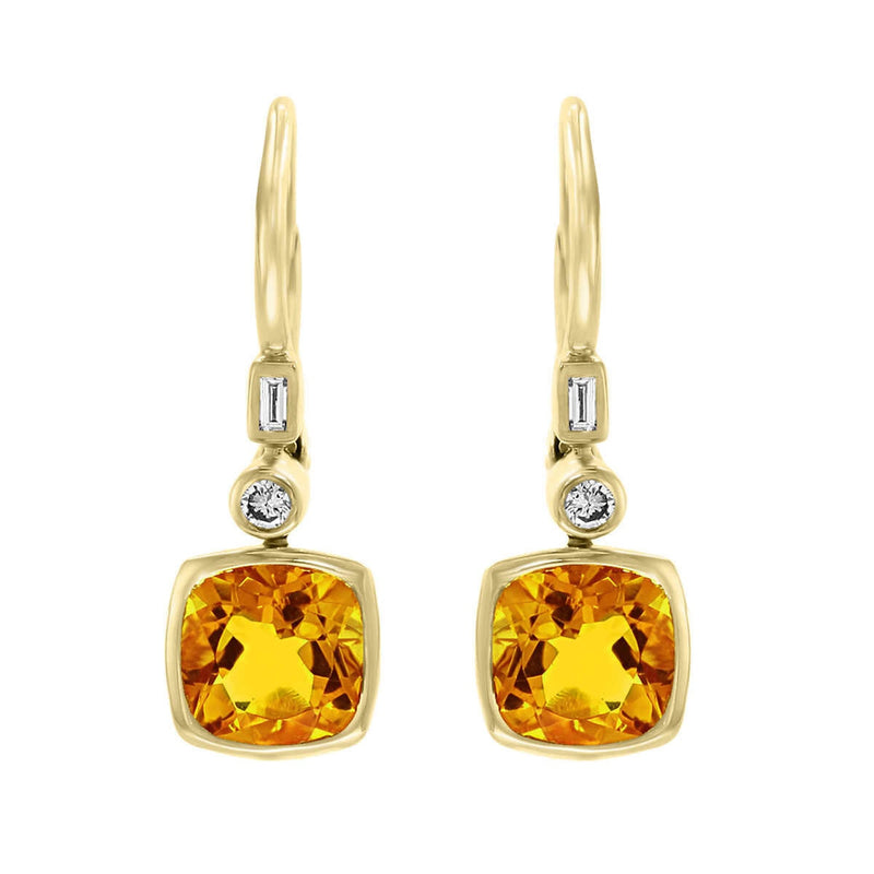 Costco cushion cut citrine diamond earrings 14ct yellow gold - British product