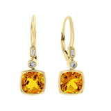 Costco cushion cut citrine diamond earrings 14ct yellow gold - British product
