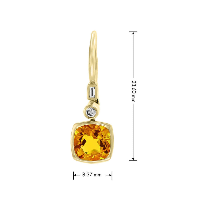 Costco cushion cut citrine diamond earrings 14ct yellow gold - British product