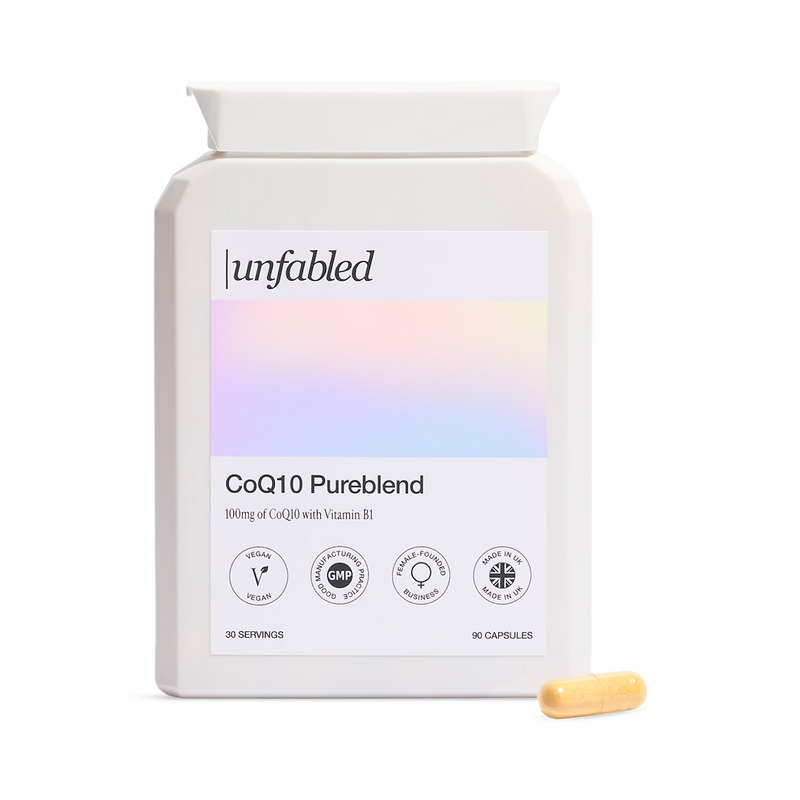 Unfabled CoQ10 Pureblend supplement 90 capsules, imported from the UK