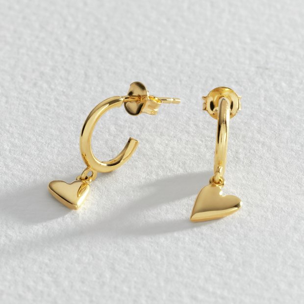Revere gold plated heart drop earrings 19mm - British product
