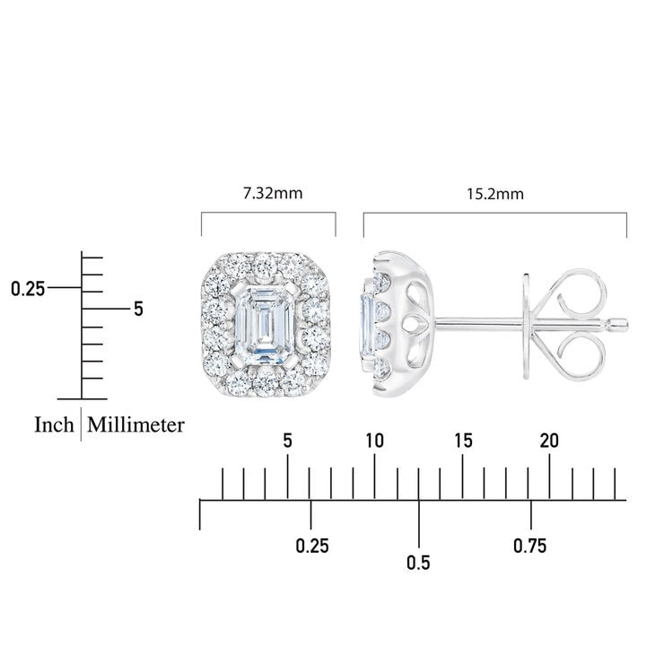 Costco emerald cut diamond halo stud earrings 1.00ctw - British product