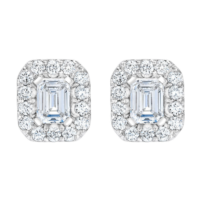 Costco emerald cut diamond halo stud earrings 1.00ctw - British product