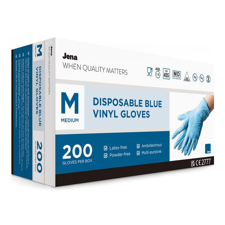 Jena blue vinyl gloves 200 pack, UK version