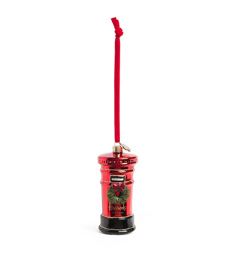 Harrods post box tree decoration with holly wreath 10cm, imported from the UK