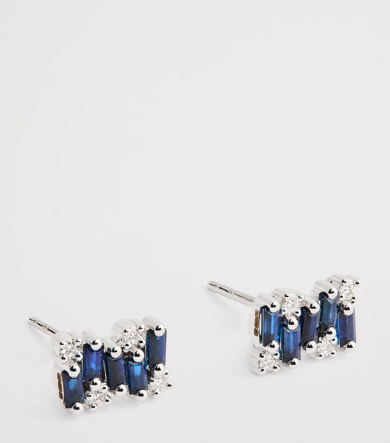 Suzanne Kalan blue sapphire diamond stud earrings 18kt white gold, UK version