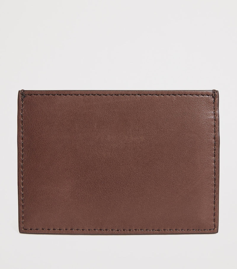 Thom Browne leather card holder with tricolour stripe, imported from the UK