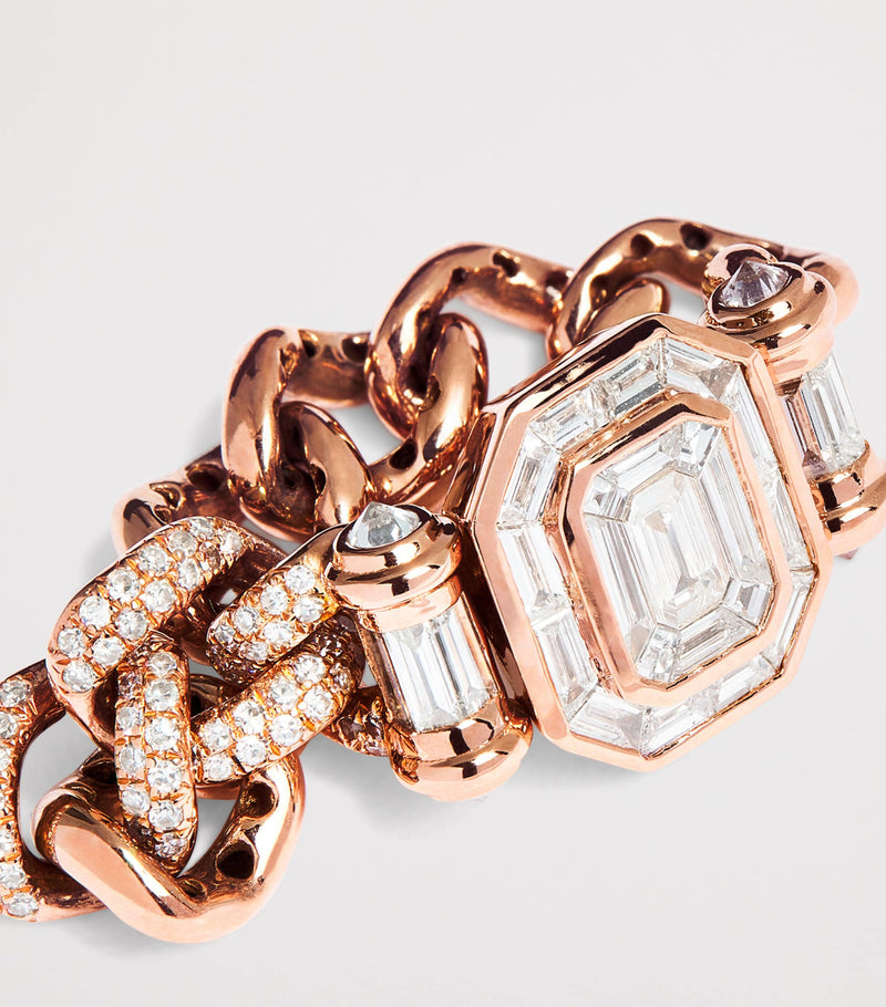 SHAY rose gold diamond pavé link ring (British brand)