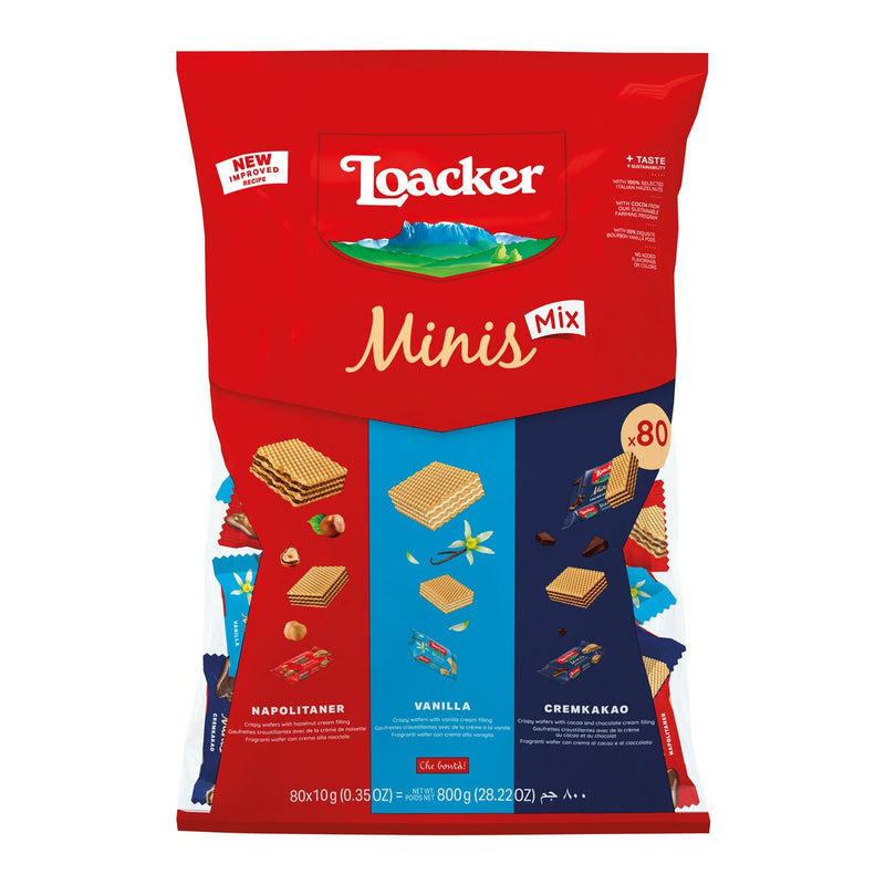 Loacker Mini Mix crispy wafer biscuits Napolitaner, Vanille & Cremkakao 800g, UK version