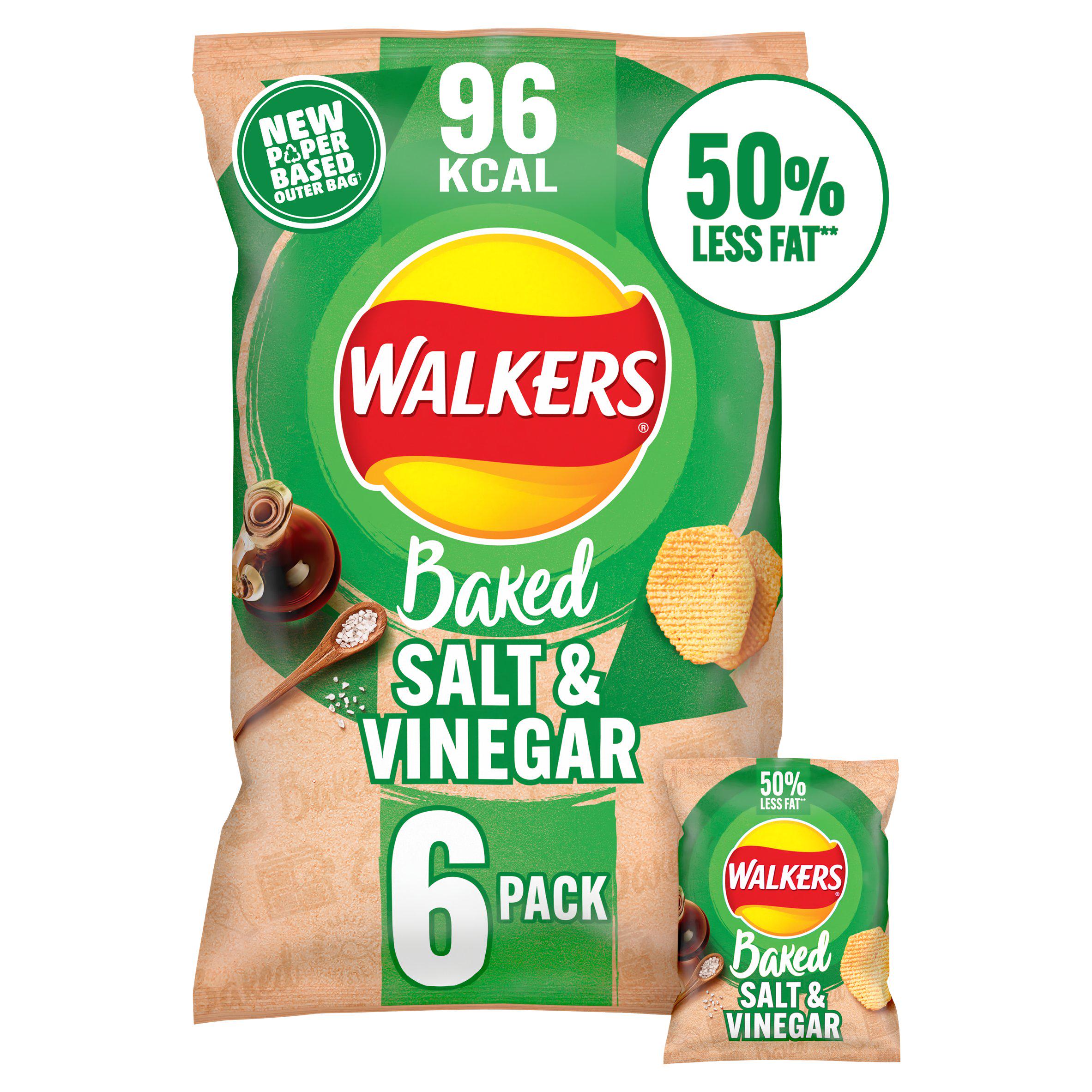 Walkers Baked Salt & Vinegar Multipack Crisps Snacks 6x22g GOODS Sainsburys