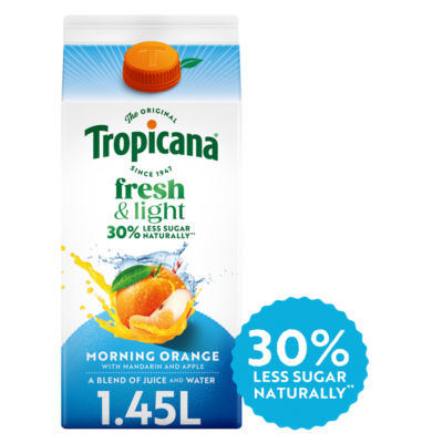 Tropicana Fresh & Light orange juice blend drink 1.45L, UK version