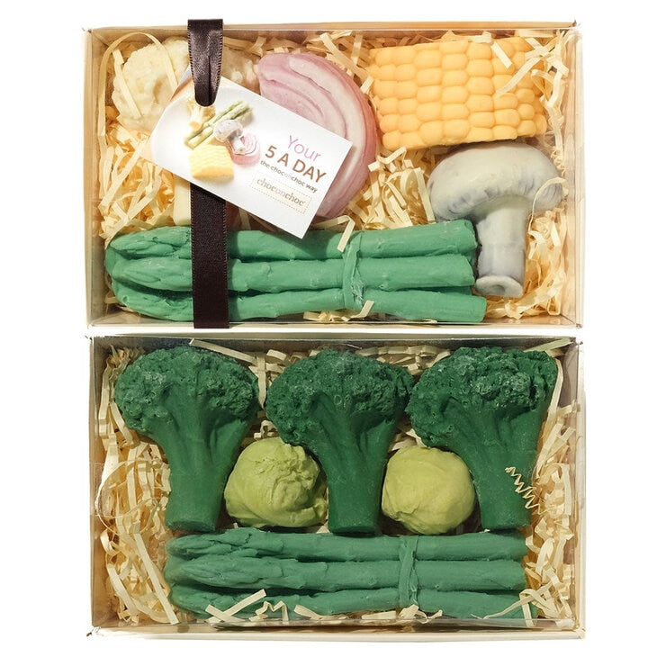 Choc on Choc Chocolate Greens 130g and 5 A Day Chocolate Vegetables 100g