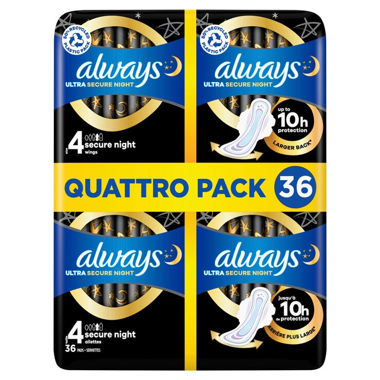Always Ultra Night Quattro sanitary towels 36 Pack - British product